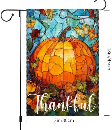 Thankful Thanksgiving Garden Flag, Fall Garden Flags for Outdoor Decor 12x18 Inch Autumn Stained Glass Pumpkin Maple Leaf Double Sided Small Burlap Outside Porch Lawn Yard Decorative Flags - Image 3