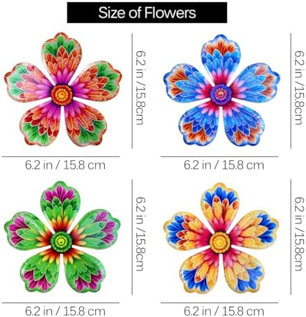 Giyyomtr Metal Flowers Wall Decor - 4pcs 6.2'' Metal Wall Art Hanging Decorations for Outdoor Fence Garden Yard Patio Exterior Home Wall Decor - Image 3