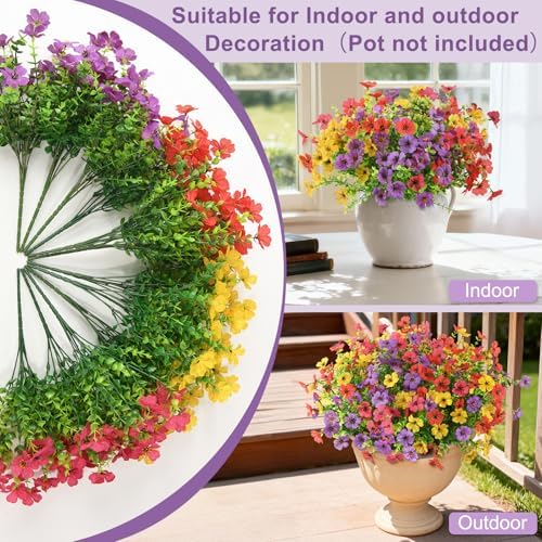 Artificial Flowers Hanging Baskets, 12 Bundles Faux Flower Outdoor Hanging Basket Spring Summer Decoration, Fake Flowers Plants for Porch Patio Balcony Home Yard Decor - Image 3