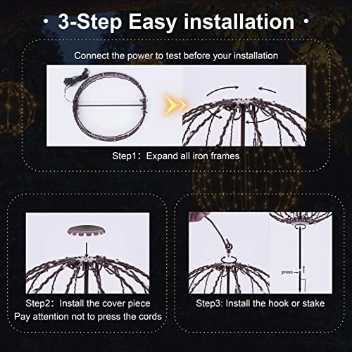 Christmas Ball Light Sphere, 16IN 128LED Hanging Tree Light and Pathway Lights with Hook and Stake, Foldable Metal Frame Light Ball for Outdoor Garden, UL Listed, Brown Frame, Warm White (Pack of 1) - Image 5