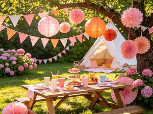 ZOOYOO 10Pcs Paper Lanterns,Pink Orange Round Hanging Tissue Paper Lanterns Decorations for Birthday,Wedding,Graduation,Baby Shower,Mother's Day,Fall Garden Home Decor - Image 4
