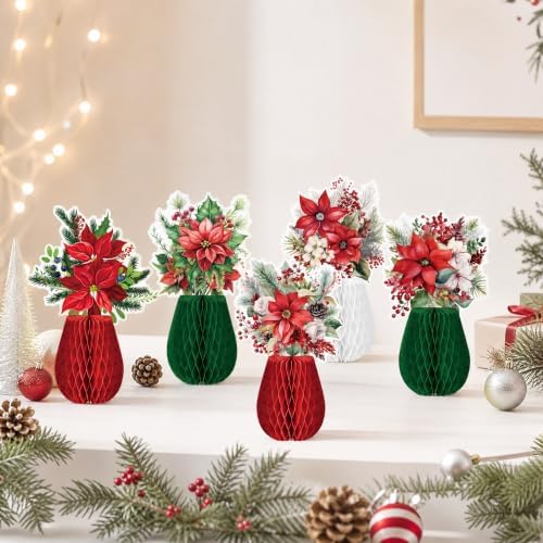 Pedel Christmas Poinsettia Flower Table Centerpiece 9Pcs - Image 2