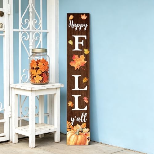 Welcome Sign Stand for Front Door, 47" Vertical Autumn Welcome Porch Sign Wall Hanging for Outdoor Patio Garden, Rustic Large Tall Porch Leaner Decor for Thanksgiving (Fall-Natural, Fall-Natural) - Image 3