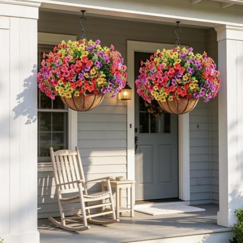 2 Set Artificial Flowers Hanging Baskets for Outdoor Silk Flowers - Image 7