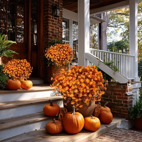 AXYLEX Artificial Fall Flowers Outdoor Fake Mums (RedOrangeYellow, 12) - Image 5