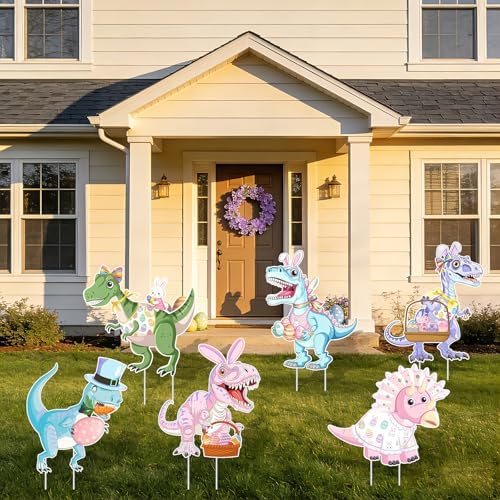 6PCS Easter Dinosaur Yard Signs with Stakes,Easter Dinosaur with Bunny and Egg Decoration for Holiday Celebration Decorations for Yard, Lawn and Patio - Image 7