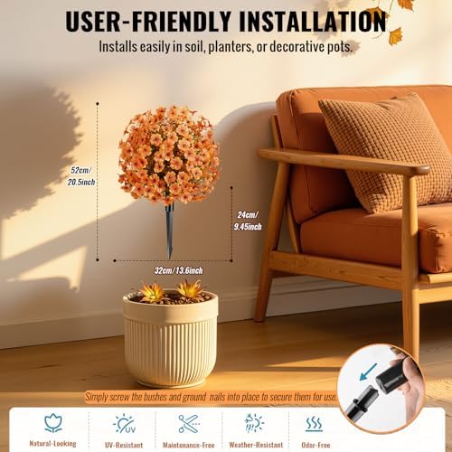 Alupssuc 4Pcs Artificial Fall Ball Flowers for Outdoors, Fake Plants - Image 2