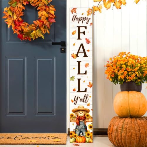 Fall Welcome Sign for Front Door, 47'' Brown Wooden Porch Sign Large Warm Greeting Door Sign Farmhouse Vertical Porch Sign Rustic Standing Welcome Yard Signs for Patio Outdoor Indoor Garden by Unknown