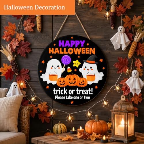 Halloween Decorations Wooden Sign for Home, Trick or Treat Ghost Sign - Image 4