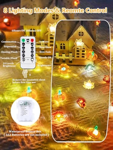 Fall Decor 3D Pumpkin Acorn Maple Leaf Fairy Lights Battery Operated Remote - Image 2
