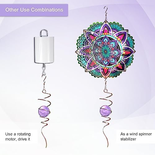 Gazing Ball Spiral Tail with Purple Glass Orb, Wind Spinners Stabilizer, Stainless Steel Wind Spinner Tail, Outdoor Décor, Hanging Garden Sculptures Decoration Ornament 13in Height - Image 3