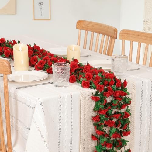 9 Pack 72 FT Artificial Flower Garland Fake Red Roses Vines Silk Flowers - Image 2
