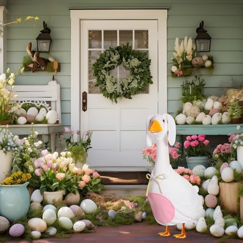 FuWeave Easter Bunny Goose Outfit for 23" Goose Costume for Cement Plastic Porch Geese Statue Spring Outdoor Garden Yard Patio Decoration, White - Image 5