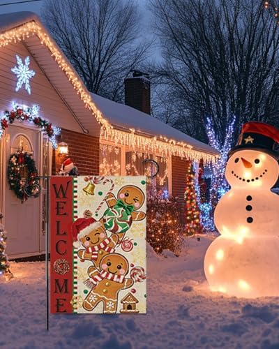 Christmas Garden Flag Gingerbread Man Holiday Yard Flags Christmas Decoration Polyester 12 x 18 Inch Double Sided Small Flag for Outside Season Farmhouse Decoration - Image 4