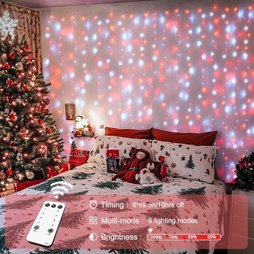 JMEXSUSS 300LED Red and White Christmas Curtain Lights for Bedroom, Plug in - Image 4