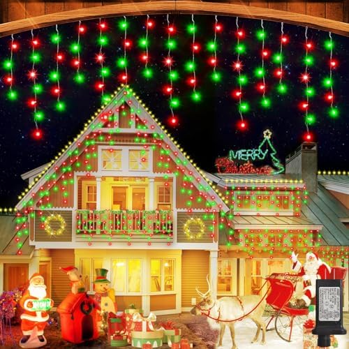 131FT 1440LED Christmas Lights Outdoor Waterproof Curtain Lights with 8 Modes Timer Hanging Fairy Lights Plug in String Lights for Holiday Wedding Party Decoration(Red and Green) by JREWDOINLighting