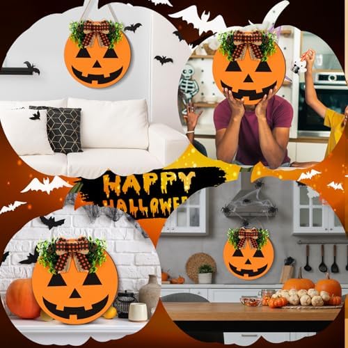 Moucuny Halloween Ghost Wreaths for Front Door, Wooden Welcome Door Sign - Image 5