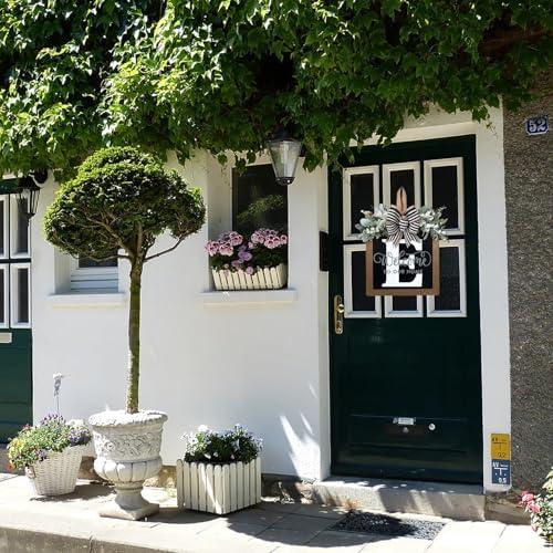 Last Name All Year Round Front Door Wreath with 26 Initial Letter Welcome Sign All Seasons Eucalyptus Garland and Bow ，Farmhouse, Porch, for Spring Summer Fall All Seasons Holiday Halloween Christmas.（E） - Image 2