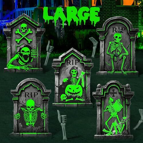 25.2in Halloween Tombstones Outdoor Decor Glow in The Dark - 5PCS Large Tombstones for Graves Halloween Gravestones Decorations Yard Signs by Unknown