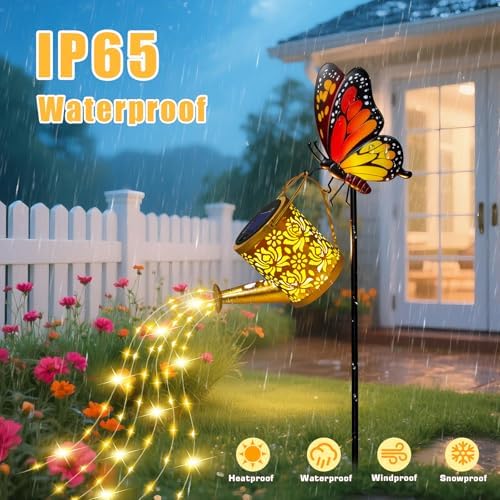Solar Garden Lights Outdoor Decor, Butterfly Watering Can Lights for Yard - Image 2
