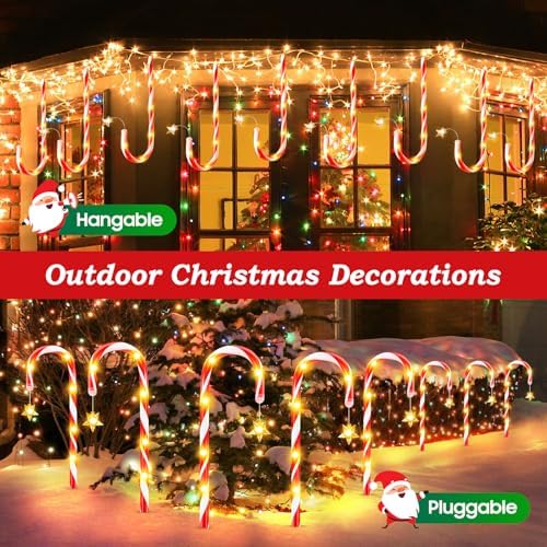 24 Pack Upgraded Solar Candy Cane Lights Outdoor, Christmas Decorations Outdoor Solar Christmas Pathway Lights Waterproof with USB Charging 10 Modes for Yard Garden Lawn Path Walkway Party Xmas Decor - Image 4
