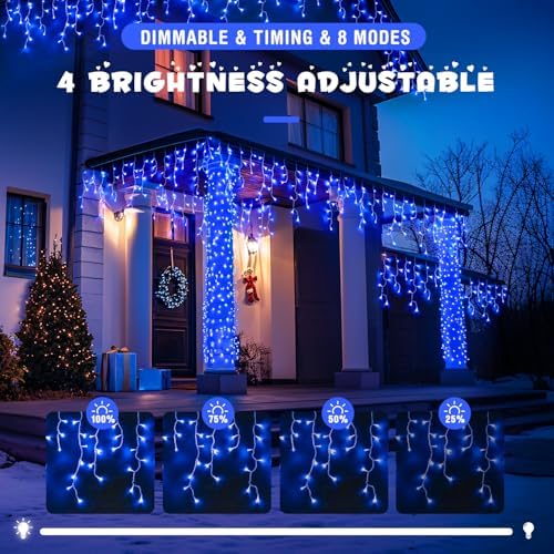 JMEXSUSS 800 LED Blue Icicle Christmas Lights Outdoor - Image 2