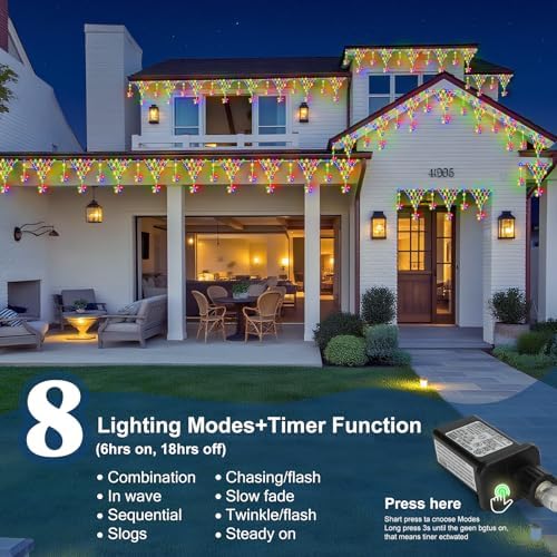 (New) Outdoor Christmas Lights, 13.8ft 218 LED Christmas Curtain Lights, Icicle String Lights with 11 Drop Stars for Curtain, Indoor, Garden, Patio, Wedding, New Year, Home Decoration - Multicolor - Image 3