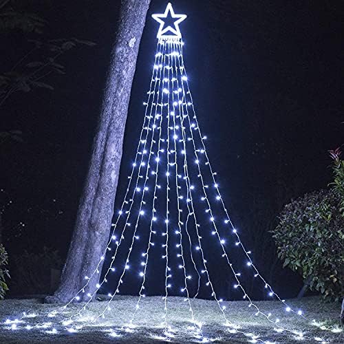 Christmas Decoration Lights, Outdoor Christmas String Lights 320 LED 11.5Ft Waterfall Tree Light with Big Star Topper Waterproof 8 Light Modes for Xmas New Year Holiday Yard Outdoor Indoor Decor by cerflyer