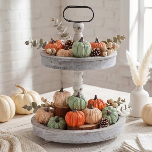 Geelin 12 Pcs Green Rustic Fall Pumpkin Decor Resin Pumpkins for Thanksgiving Decorations Farmhouse Decorative Pumpkins 2.36" for Fall Home Decor Autumn Tabletop Centerpiece Harvest Wedding - Image 3