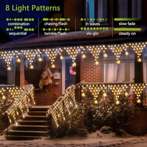 Christmas Decoration Lights 218 LED 13.8ft Star Curtain Fairy Lights with 11 Drops, Clear Wire LED String Light Decor with 8 Modes for Wedding Party Holiday Christmas Home Indoor Outdoor Decor - Image 3
