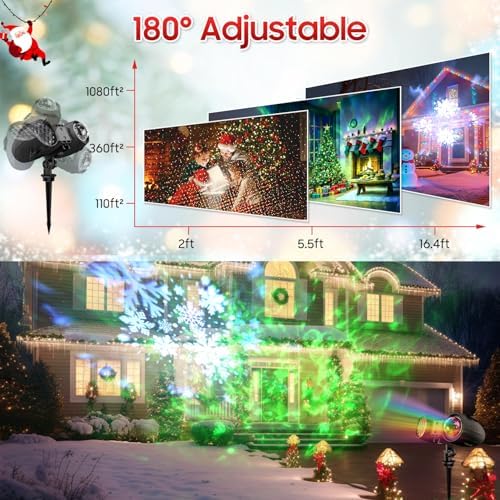 3-in-1 Christmas Projector Lights Outdoor, Dynamic Snowflakes + Ocean Wave Water Pattern + Red/Green Laser Light Show, IP65 Waterproof Remote Projector for Yard, Holiday Decor - Image 6
