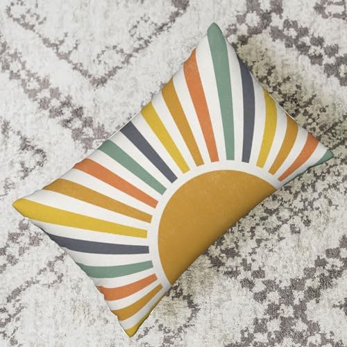 Summer Pillow Covers 12x20 Inch Set of 2, Stripes Yellow Sunshine Decorations Outdoor Throw Pillows Boho Outdoor Rainbow Sun Pillowcase Linen Decor Cute Lumbar Cushion Case for Home Bedroom - Image 4