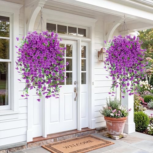 Artificial Flowers for Outdoors,8PCS Hanging Outdoor Faux Plants,UV Resistant Fake Flowers for Outdoor Planters,Realistic Fake Plants Spring Decor for Porch,Patio,Yard (Lightpurple) - Image 5