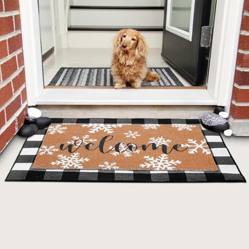 Tinideya 2 Pcs Christams Snowflake Door Mat Outdoor Winter Welcome Mat - Image 4