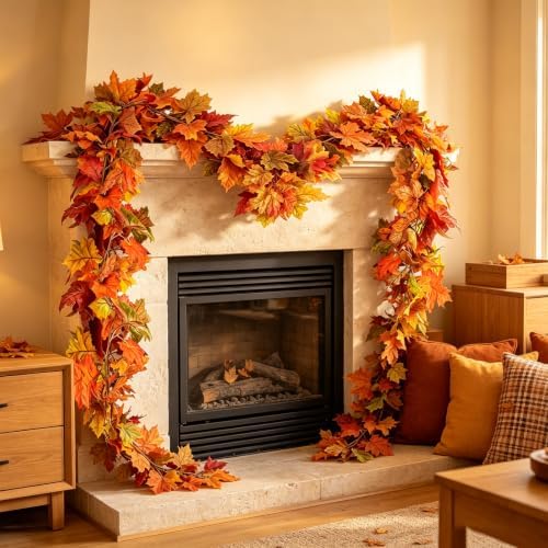 Fall Garland Fall Leaves Garland Outdoor Porch Autumn Decorations Maple Leaf Foliage Garlands for Home Thanksgiving Decor (3 Pcs) - Image 3