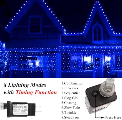 Net Light Christmas Lights Blue, 240LED Timer Tree Mesh Lights Outdoor Plug in Hanging String Lights for Xmas, Halloween, Garden, Walkway, Bushes Decor-9.8ft x 6.6ft(Blue) - Image 4