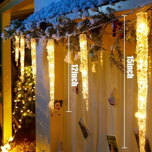 Brightown Icicle Lights Outdoor 20ft with Remote - 20 Tubes 100 LED Icicle Christmas Lights, Waterproof Icicle Indoor Decoration for Tree Patio Roof Holiday Decor, Warm White - Image 3