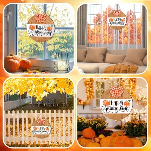 Moucuny Fall Thanksgiving Turkey Door Sign, Wooden Fall Wreath with Bow - Image 4