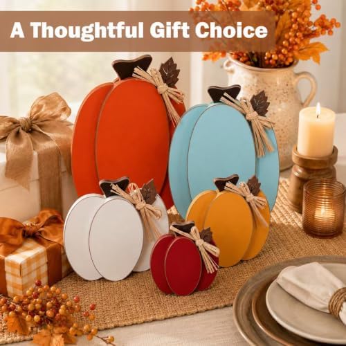 Wooden Pumpkin Fall Decor, 5-Piece Indoor Fall Decorations for Home, Rustic Harvest Autumn Thanksgiving Pumpkin Signs with Wooden Leaves for Tiered Tray, Table, Entryway, Mantel, Shelf, Office Desk - Image 7