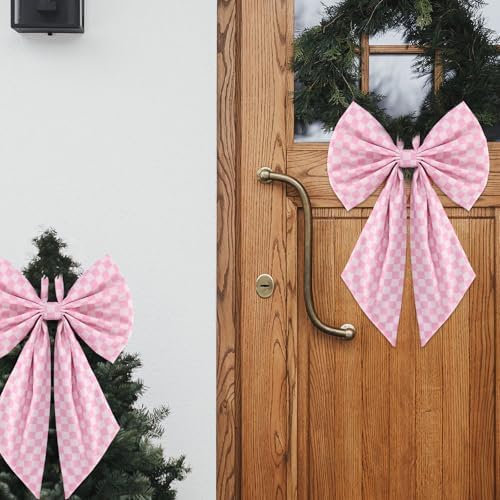 Suncalla 2 Pcs Pink Christmas Checkered Wreath Bows 18'' x 12'' - Image 4