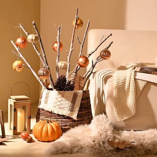 DecorbyHannah Fall Ornaments for Tree, 9ct 3.15in Large Gold Pumpkin Decor - Image 6