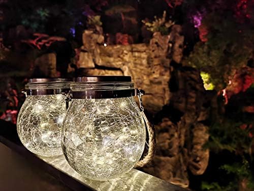 2 Pack Hanging Solar Powered LED Lights,Cracked Glass Ball Light, Waterproof Outdoor Christmas Decorative Lantern for Garden, Yard, Patio, Lawn(Warm White) by KIMI+HOUSE