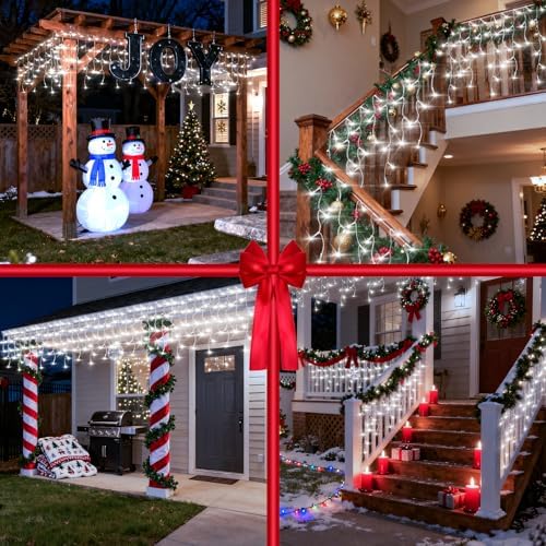 Christmas Icicle Lights Outdoor 50FT 504 LED Drops Cool White - Image 6