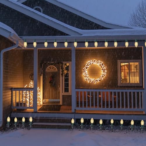 C9 Christmas Pathway String Lights, 38Ft Clear Pathway String Lights Outdoor with 25 Clear Bulbs and Stakes, Waterproof Walkway Lights for Outside Driveway Sidewalk Outdoor Christmas Decorations - Image 4