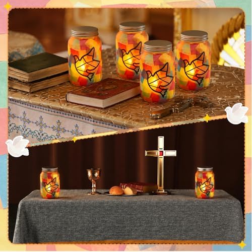Qinyoung 12 Pcs Religion Dove Crafts Mason Jars Tissue Paper Crafts with LED Candle Light DIY Suncatchers Decoration Make Your Own VBS Mason Jars Supplies for Sunday School Projects Activity - Image 4