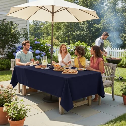LUSHVIDA Rectangle Outdoor Tablecloth with Umbrella Hole 52x70 Inch Navy - Image 3