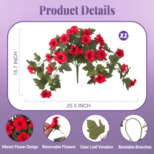 Ammyoo 2PCS Artificial Petunias Flowers Fake Plants for Outdoor Decoration - Image 2