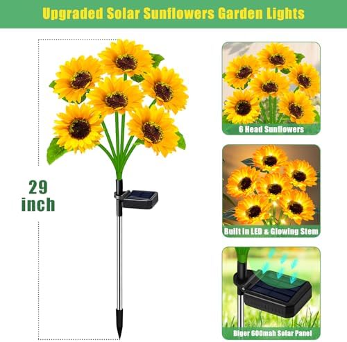 6 Pack Sunflower Solar Garden Lights Decorative Solar Landscape Lights - Image 2