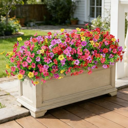 Hrobek Fake Flowers for Outdoors Faux Plants Outside Indoor,UV Resistant Realistic Silk Artificial Daisy for Home Patio Garden Back Yard Front Porch Decor Spring Summer(12 Bunches,4 Multi Colors) - Image 4
