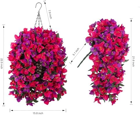 Bougainvillea Artificial Hanging Fake Flowers with Basket for Outdoors Decoration, Faux Silk Flowers UV Resistant Fake Plants Long Vines Realistic for Outside Front Door Porch Patio, Fuchsia Hotpink - Image 2